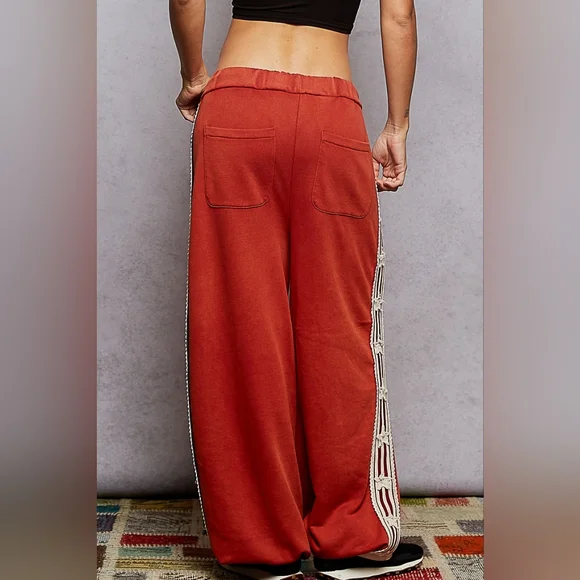 ​POL Star Patchwork Track Suit Set - Rust Red Orange Zip Jacket & Wide Leg